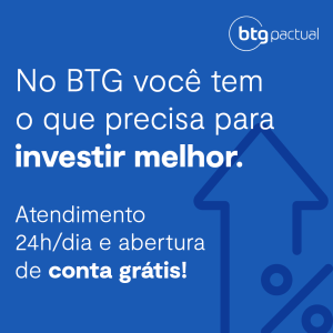 Banner do BTG Pactual de fundo azul com letras brancas sobre investir melhor