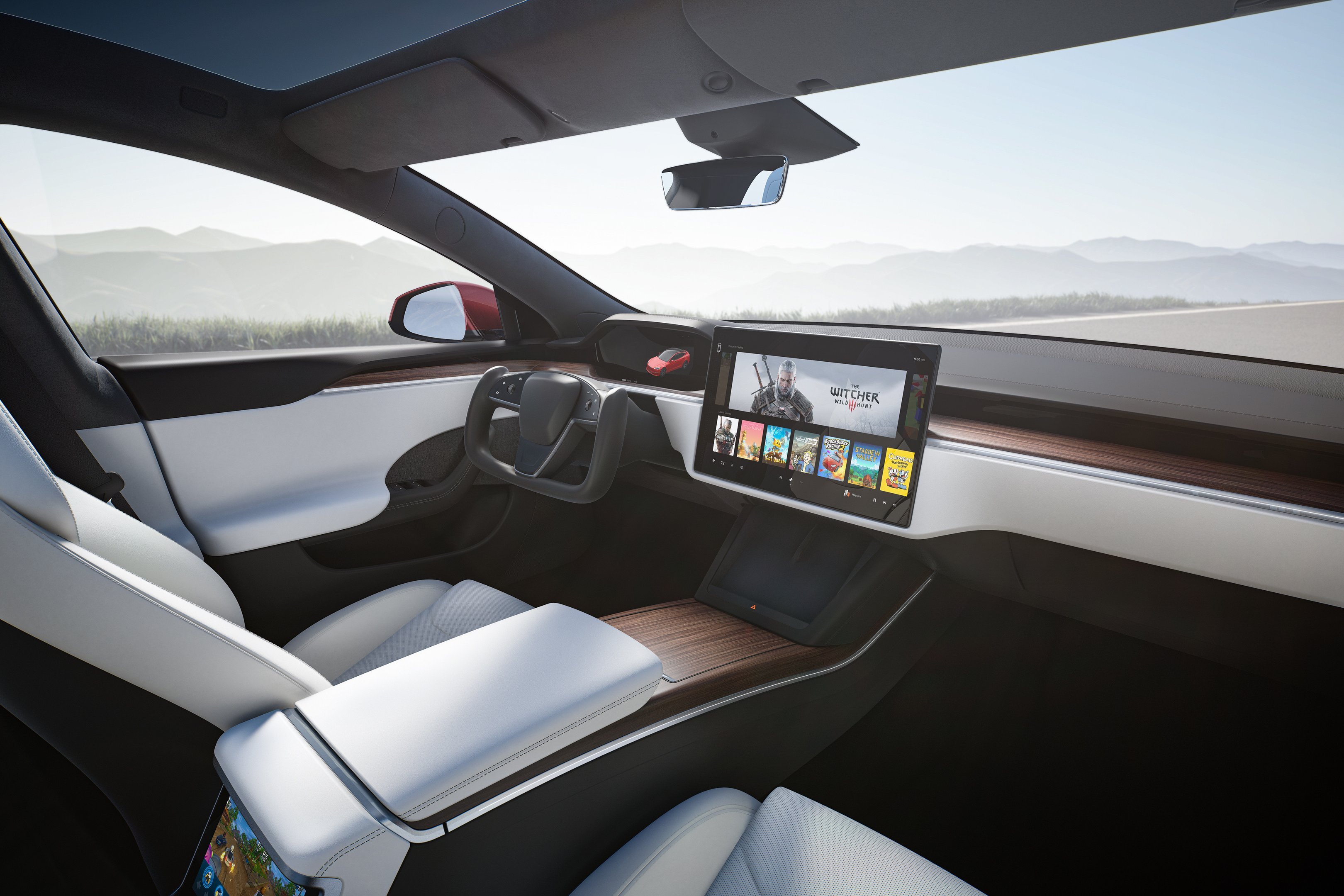 Visão do interior do Model S Plaid da Tesla