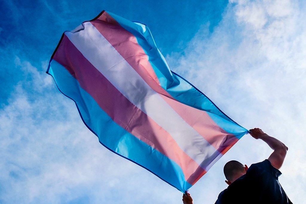 Orgulho LGBT: pessoa segura bandeira do orgulho transexual