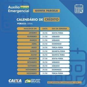 Calendário crédito - 5ª parcela