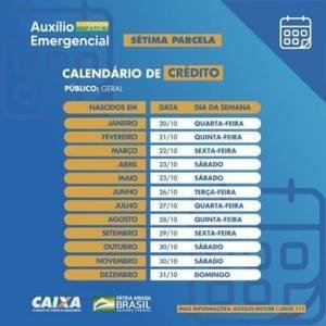 Calendário crédito - 7ª parcela