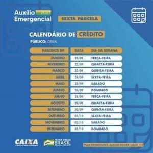 Calendário crédito - 6ª parcela 