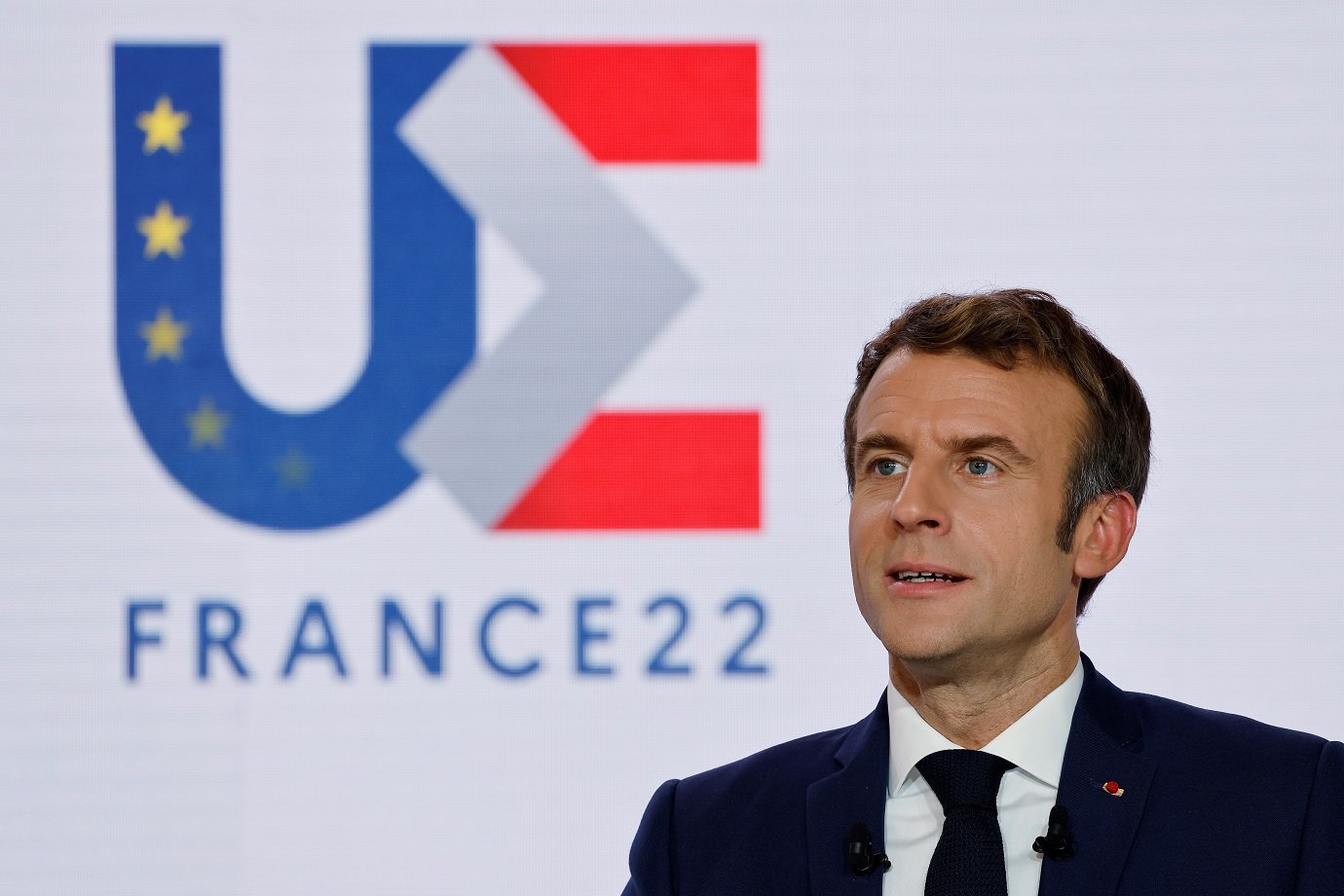 O presidente francês, Emmanuel Macron, durante coletiva de imprensa na posse da França na presidência da União Europeia em Paris, França