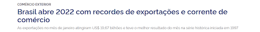 Brasil abre 2022 com recordes de exportações e corrente de comércio